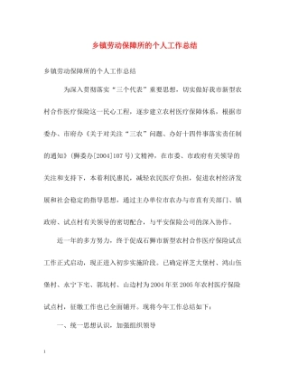 乡镇劳动保障所的个人工作总结
