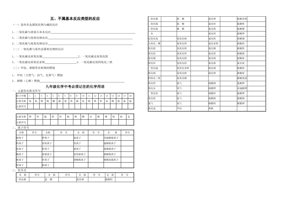 九年级化学方程式大全(学生练习)_第2页