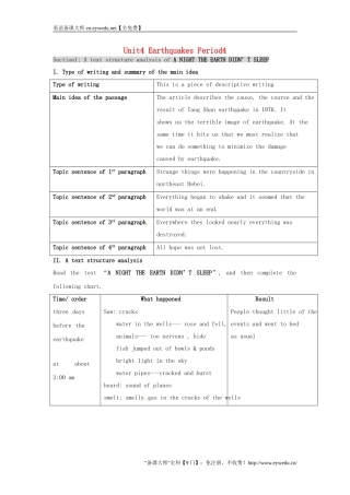 湖南省师范大学附属中学高中英语Unit4EarthquakesPeriod4教案新人教版必修1