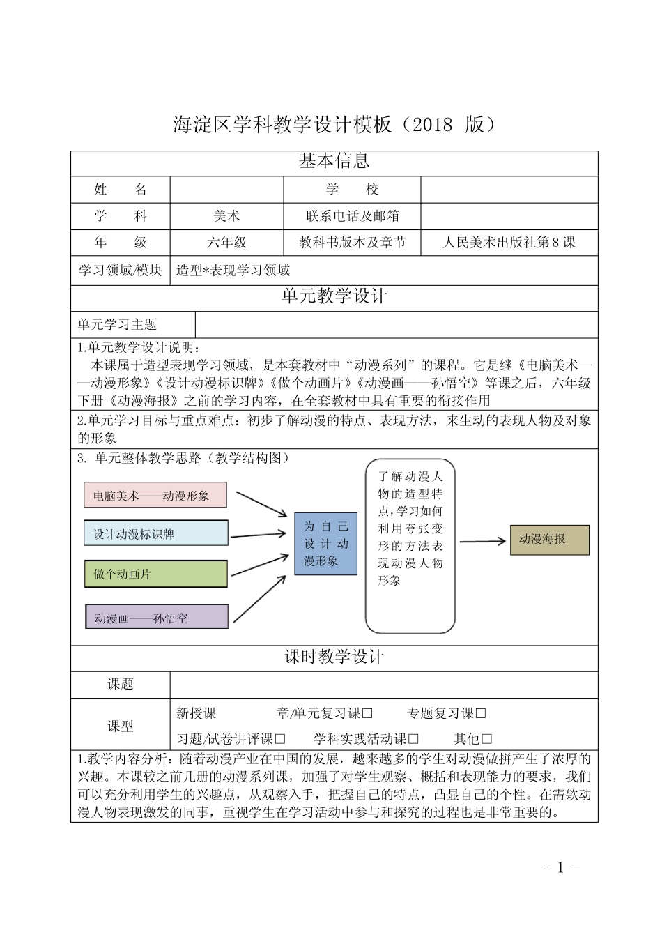 六年级美术(上)第1课《为自己设计动漫形象》 _第1页