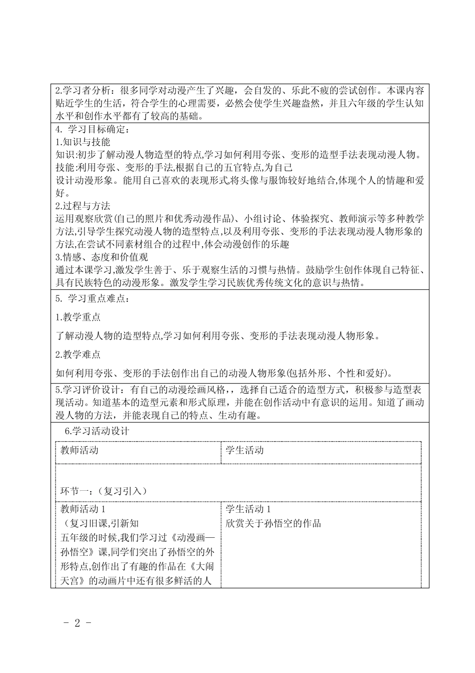 六年级美术(上)第1课《为自己设计动漫形象》 _第2页