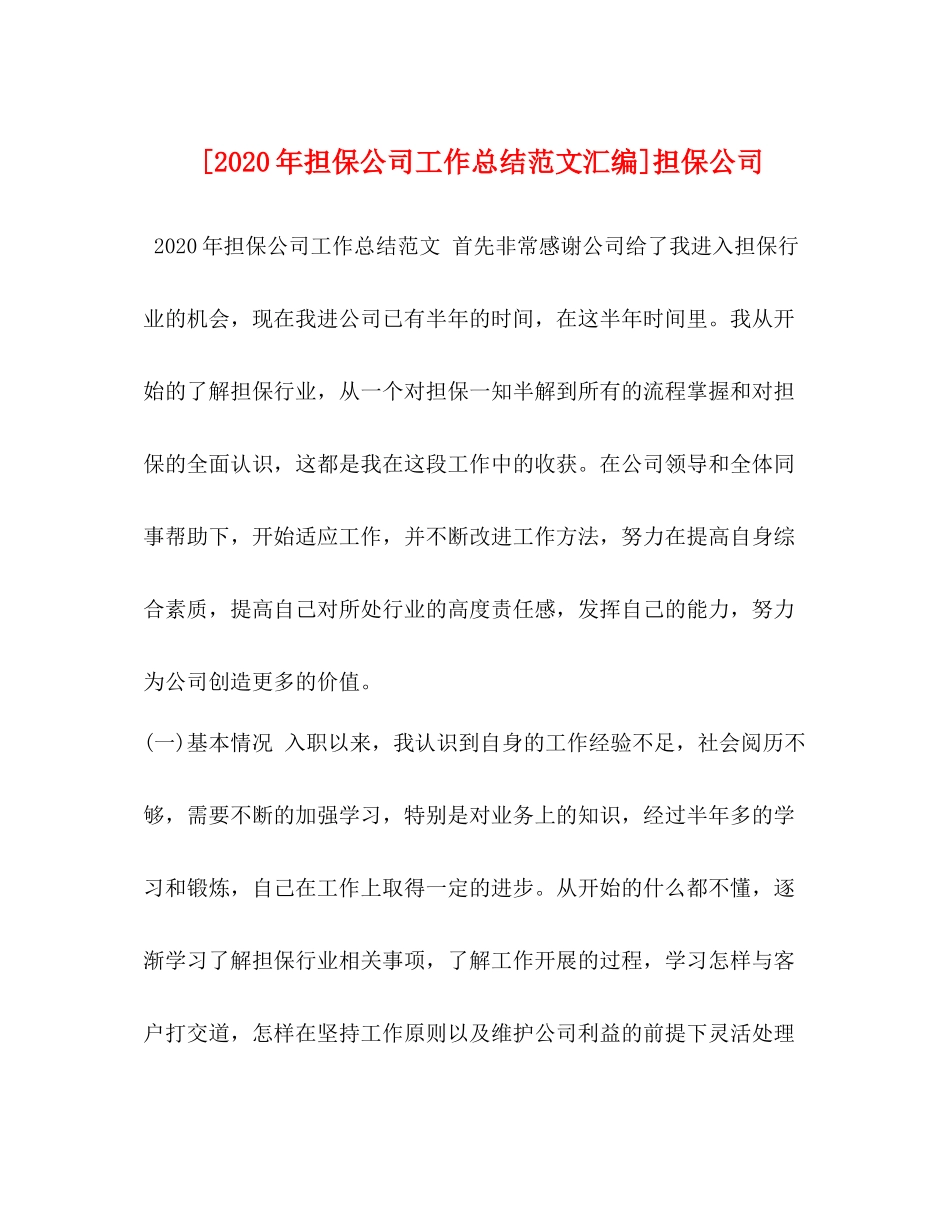[年担保公司工作总结范文汇编]担保公司_第1页