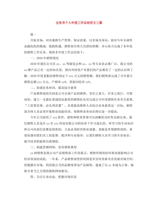 业务员个人年度工作总结范文三篇