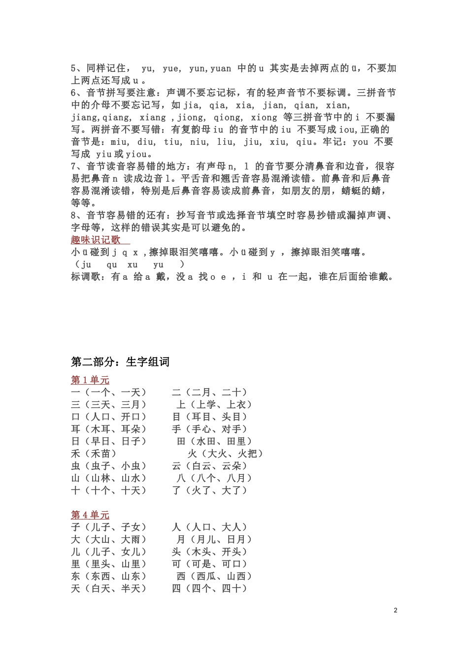 部编版一年级语文上册全部知识点汇总(1)_第2页