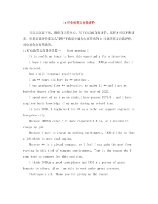 it行业的英文自我评价