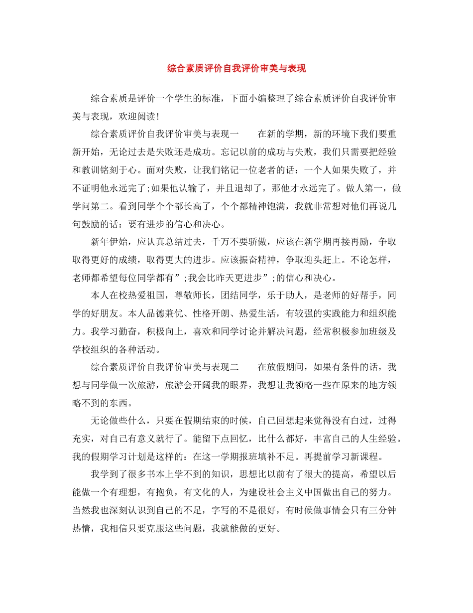 综合素质评价自我评价审美与表现_第1页