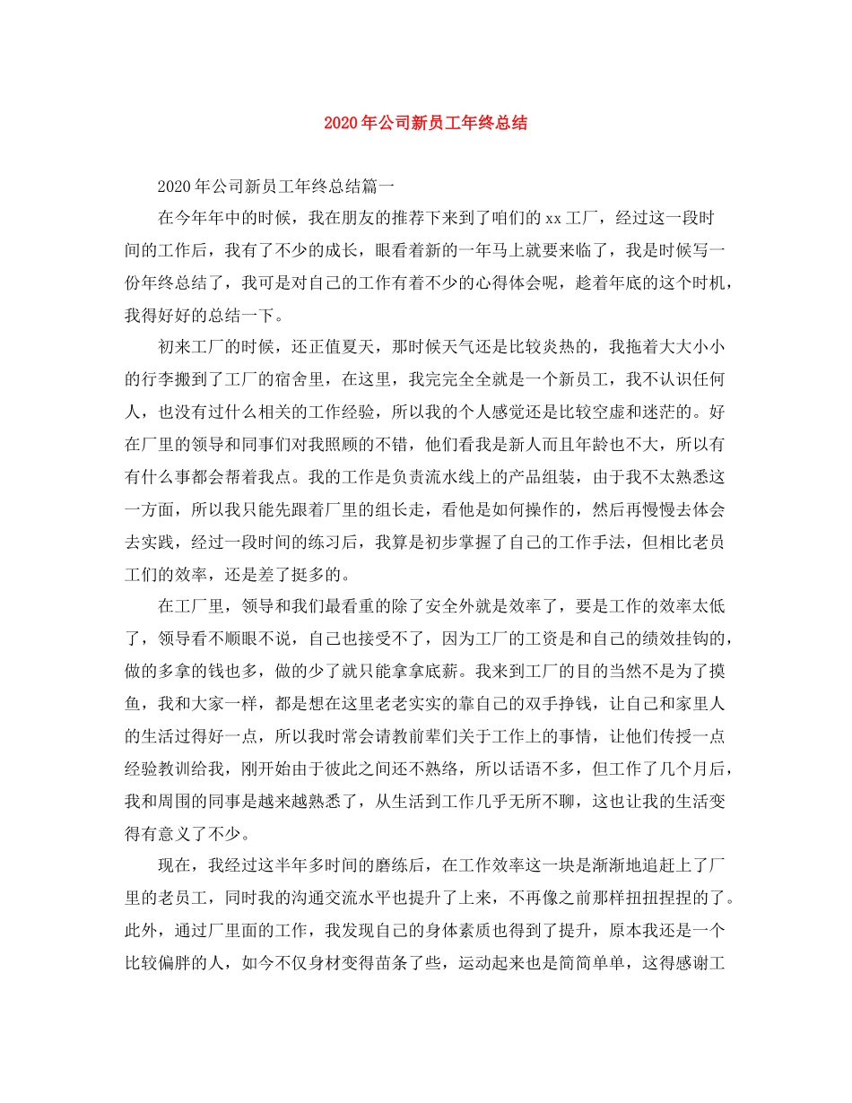 2020年公司新员工年终总结_第1页