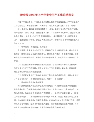 粮食局上半年安全生产工作总结范文