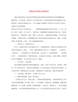 信用社主任年度工作总结范文
