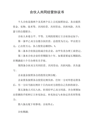 合伙人共同经营协议书