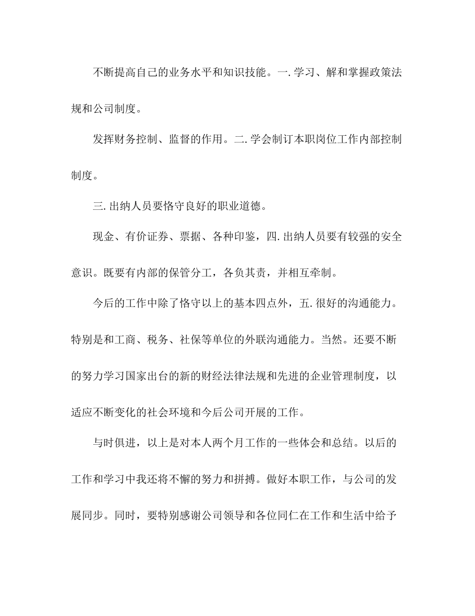 应届毕业生出纳试用期工作总结范文_第3页
