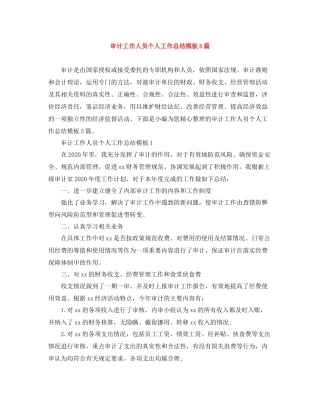 审计工作人员个人工作总结模板5篇