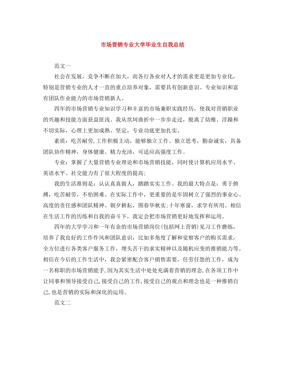 市场营销专业大学毕业生自我总结_第1页