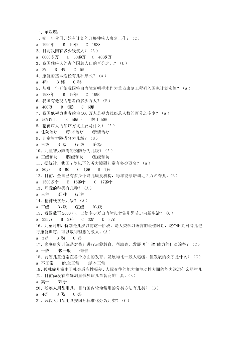 残疾人康复培训试题精品资料 _第1页