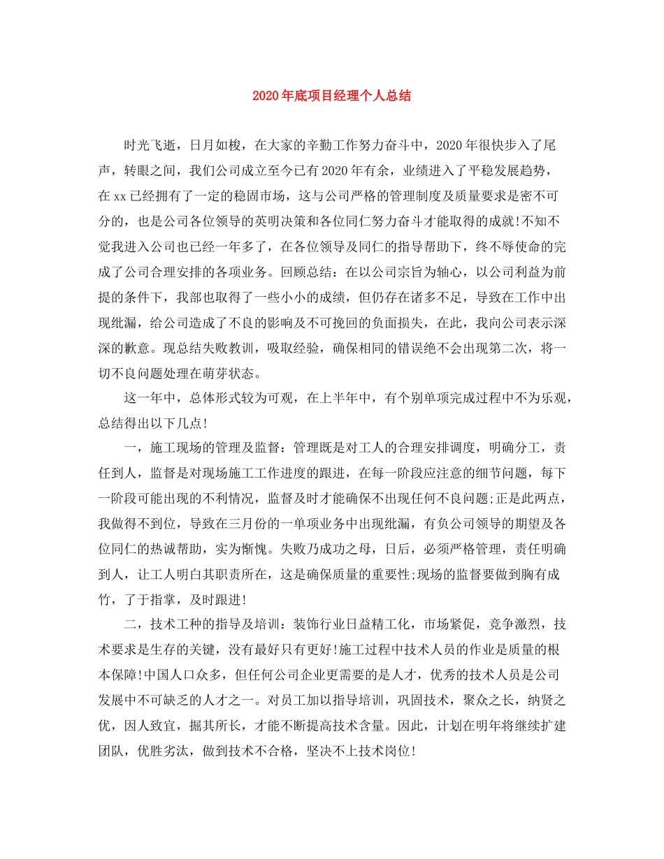 2020年底项目经理个人总结_第1页