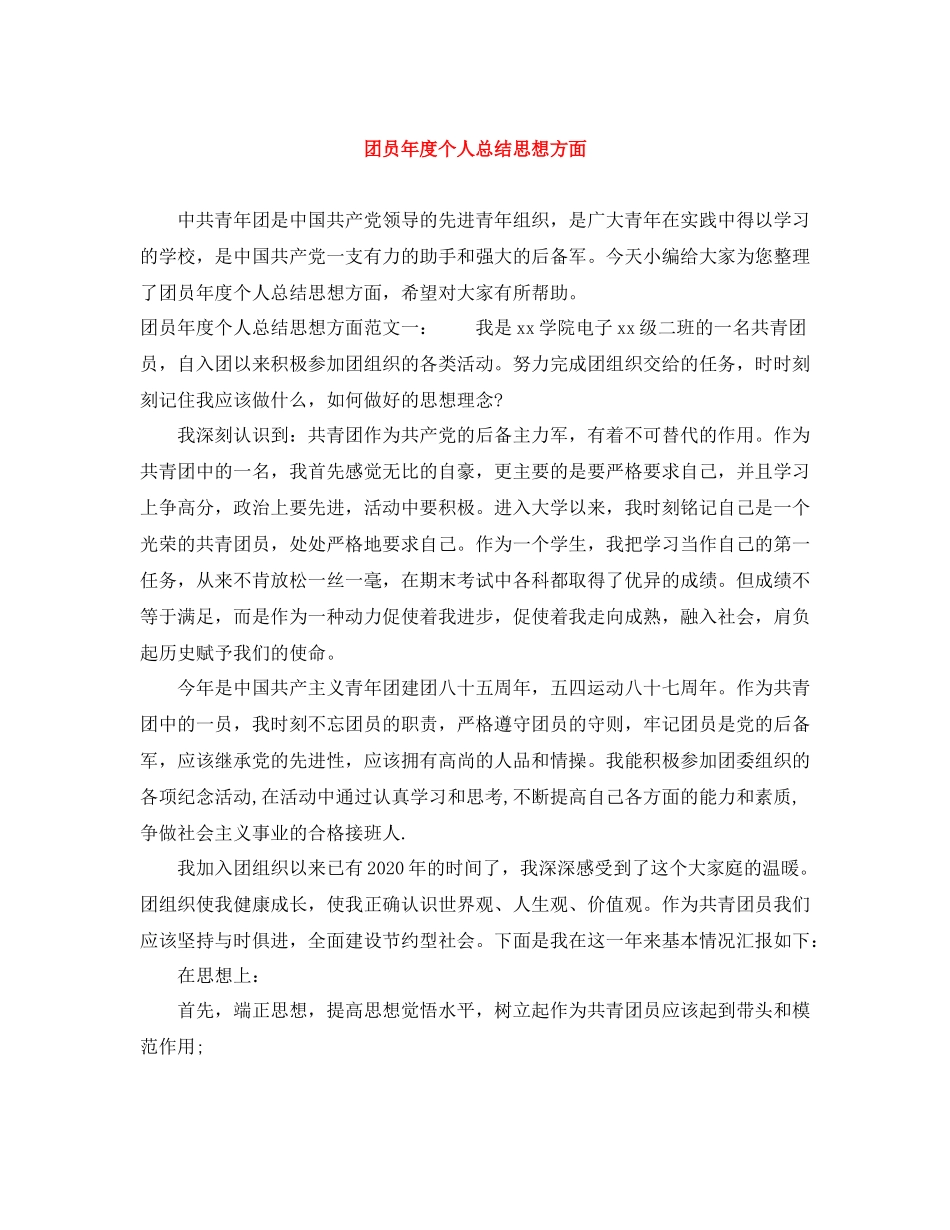 团员年度个人总结思想方面_第1页