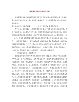 税务稽查年终工作总结及思路