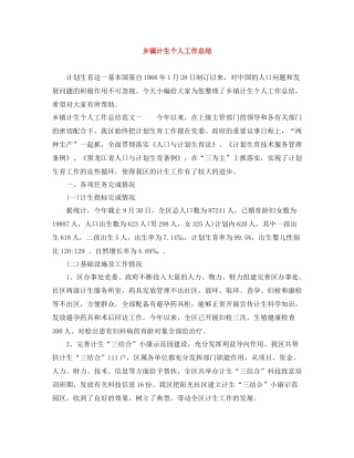 乡镇计生个人工作总结