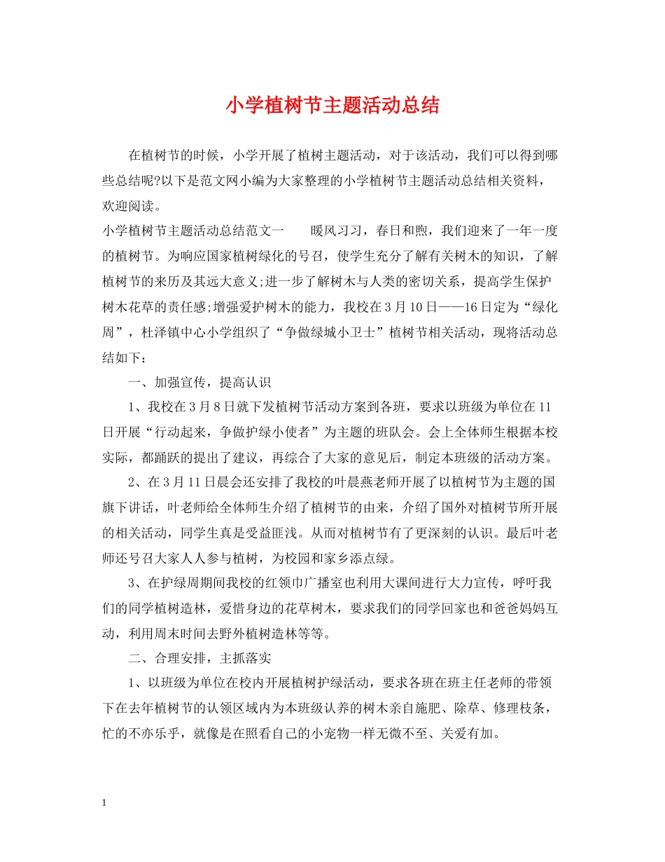 小学植树节主题活动总结_第1页