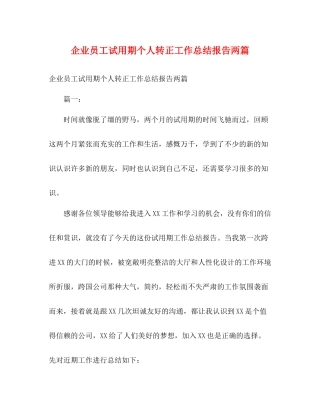 企业员工试用期个人转正工作总结报告两篇