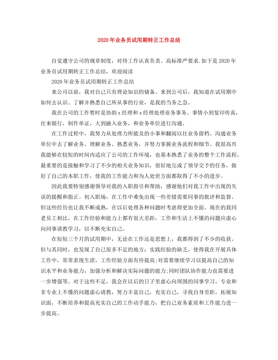 2020年业务员试用期转正工作总结_第1页