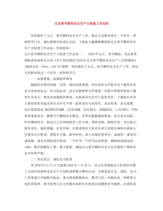 元旦春节期间安全生产大检查工作总结