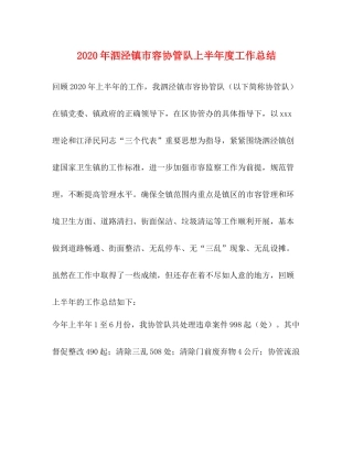2020年泗泾镇市容协管队上半年度工作总结