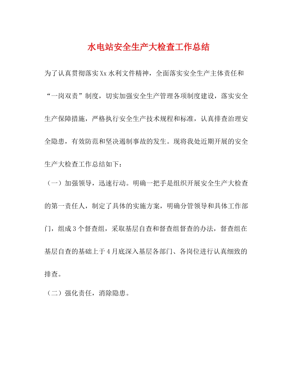 水电站安全生产大检查工作总结_第1页