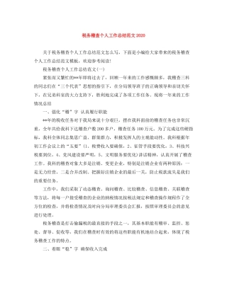 税务稽查个人工作总结范文