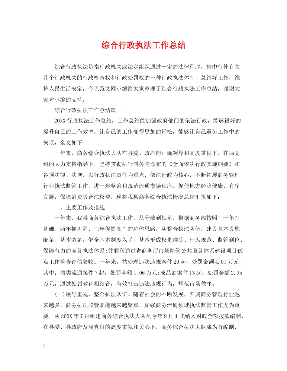 综合行政执法工作总结_第1页