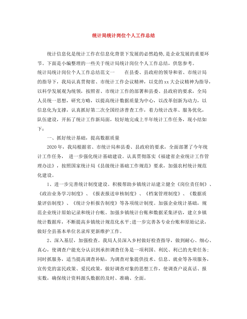 统计局统计岗位个人工作总结_第1页
