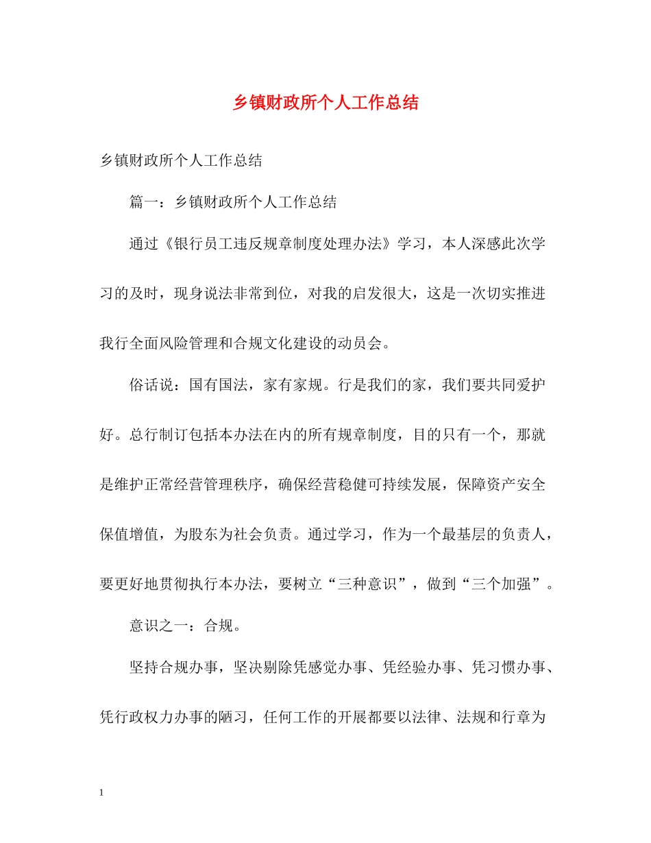 乡镇财政所个人工作总结2_第1页