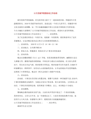 12月圣诞节校园活动工作总结