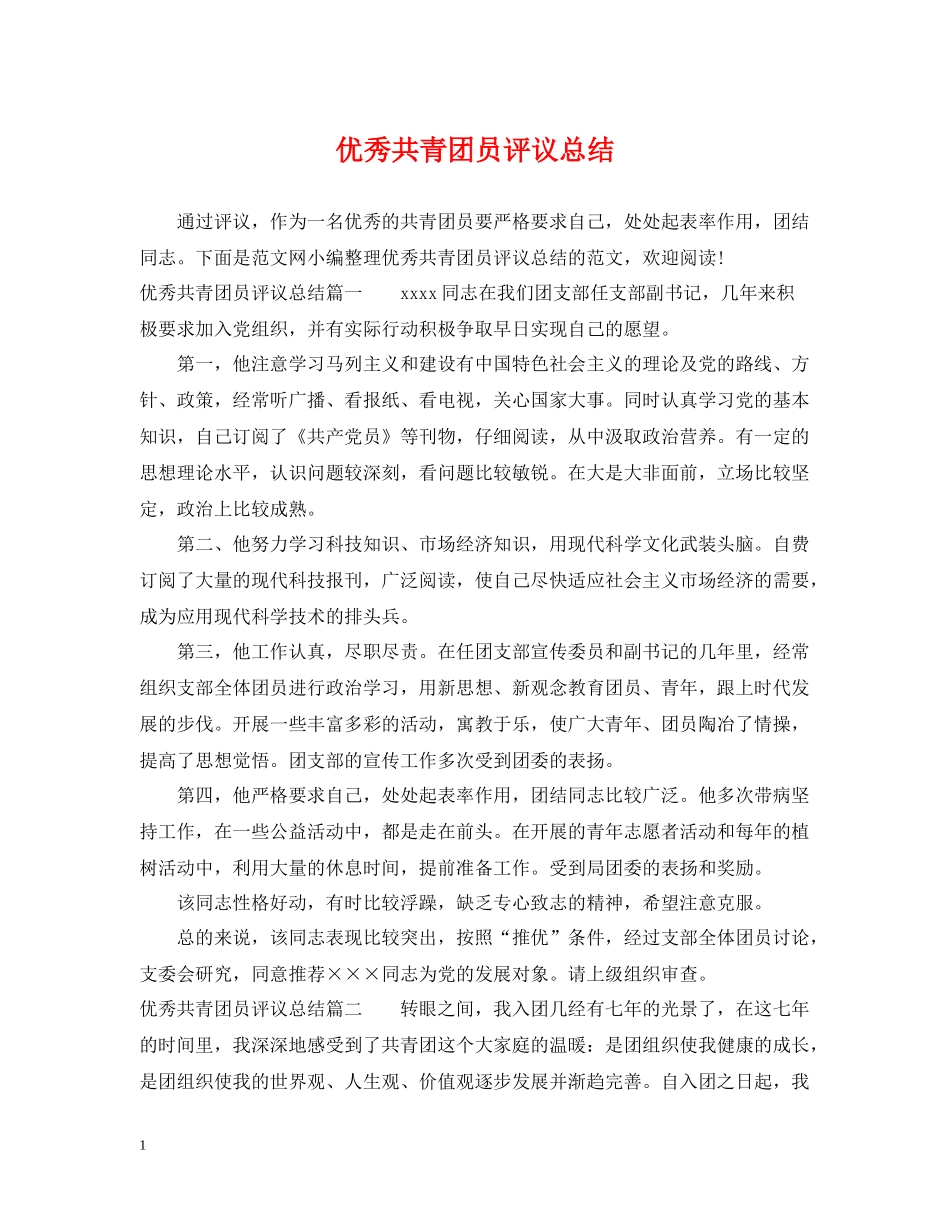 优秀共青团员评议总结_第1页