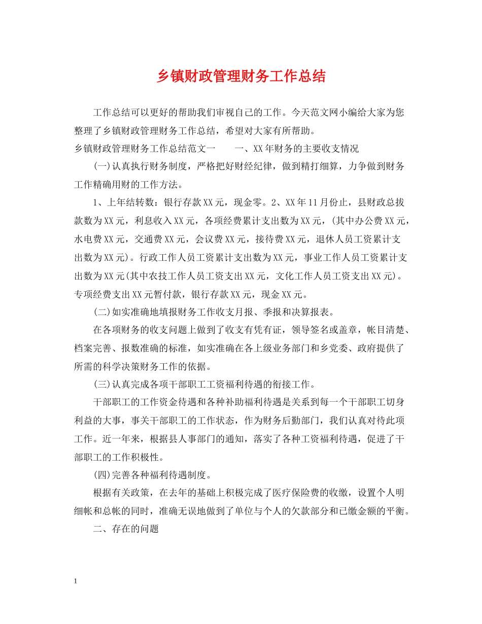 乡镇财政管理财务工作总结_第1页