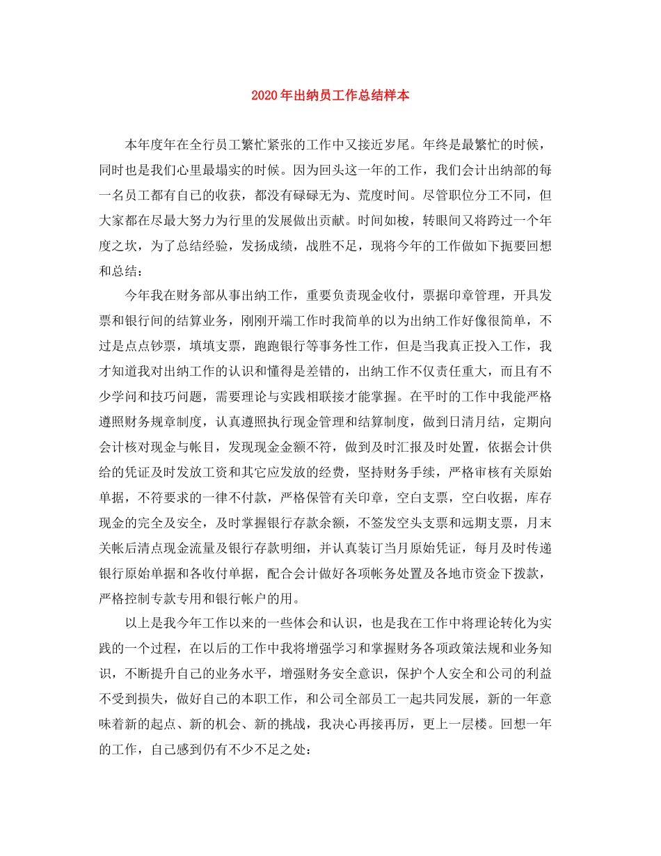 2020年出纳员工作总结样本_第1页