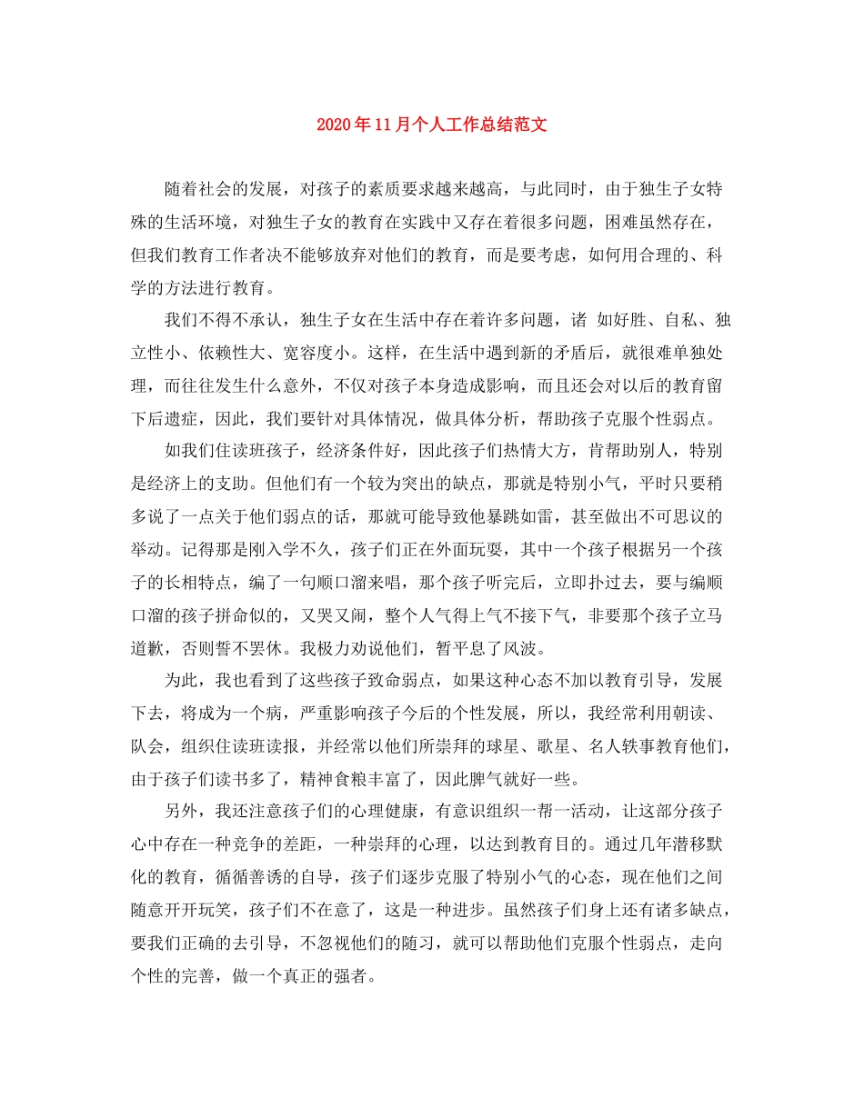 2020年11月个人工作总结范文_第1页