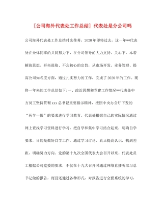 [公司海外代表处工作总结]代表处是分公司吗