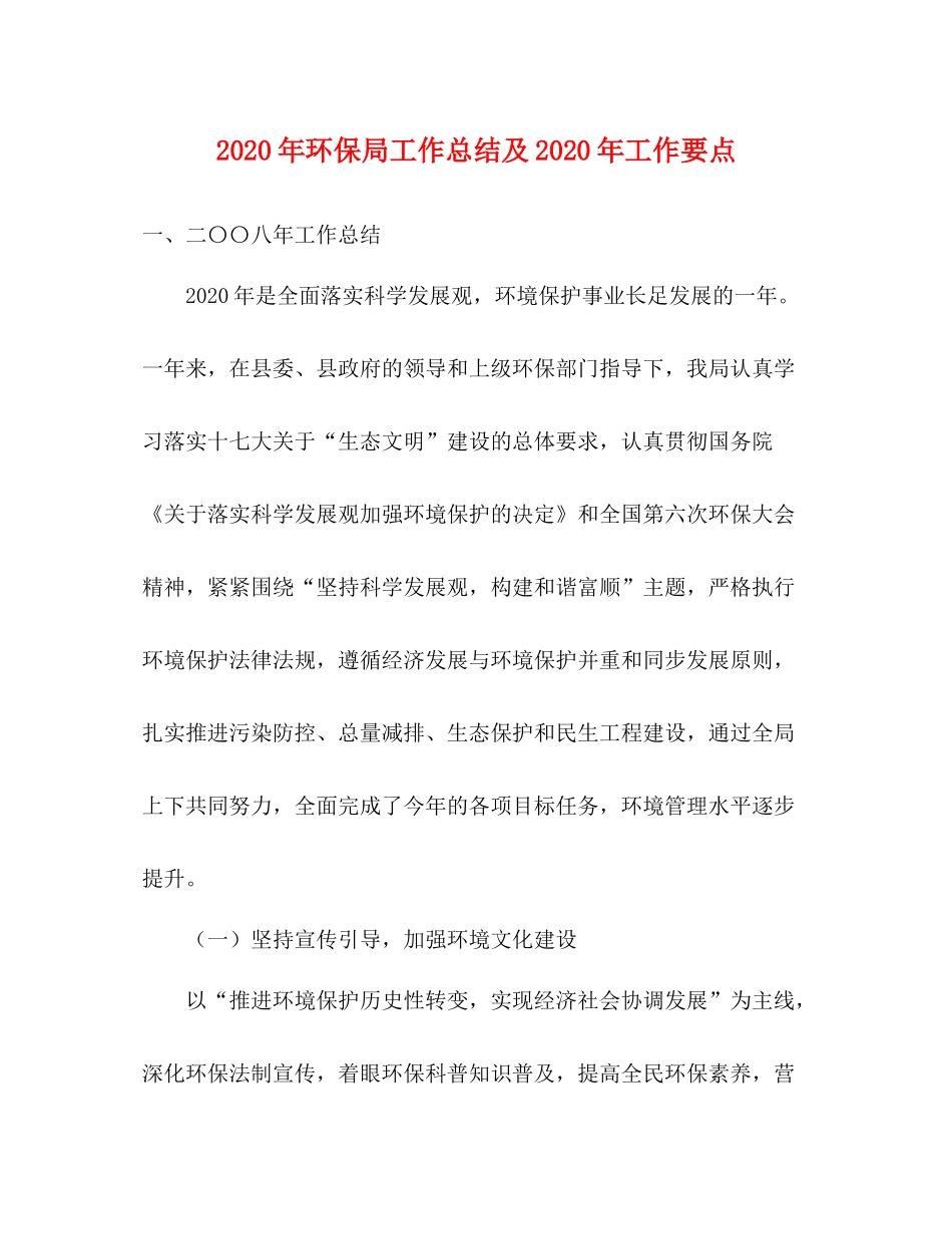 2020年环保局工作总结及年工作要点_第1页