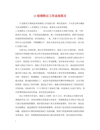 it经理转正工作总结范文