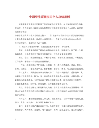 中职学生顶岗实习个人总结范例