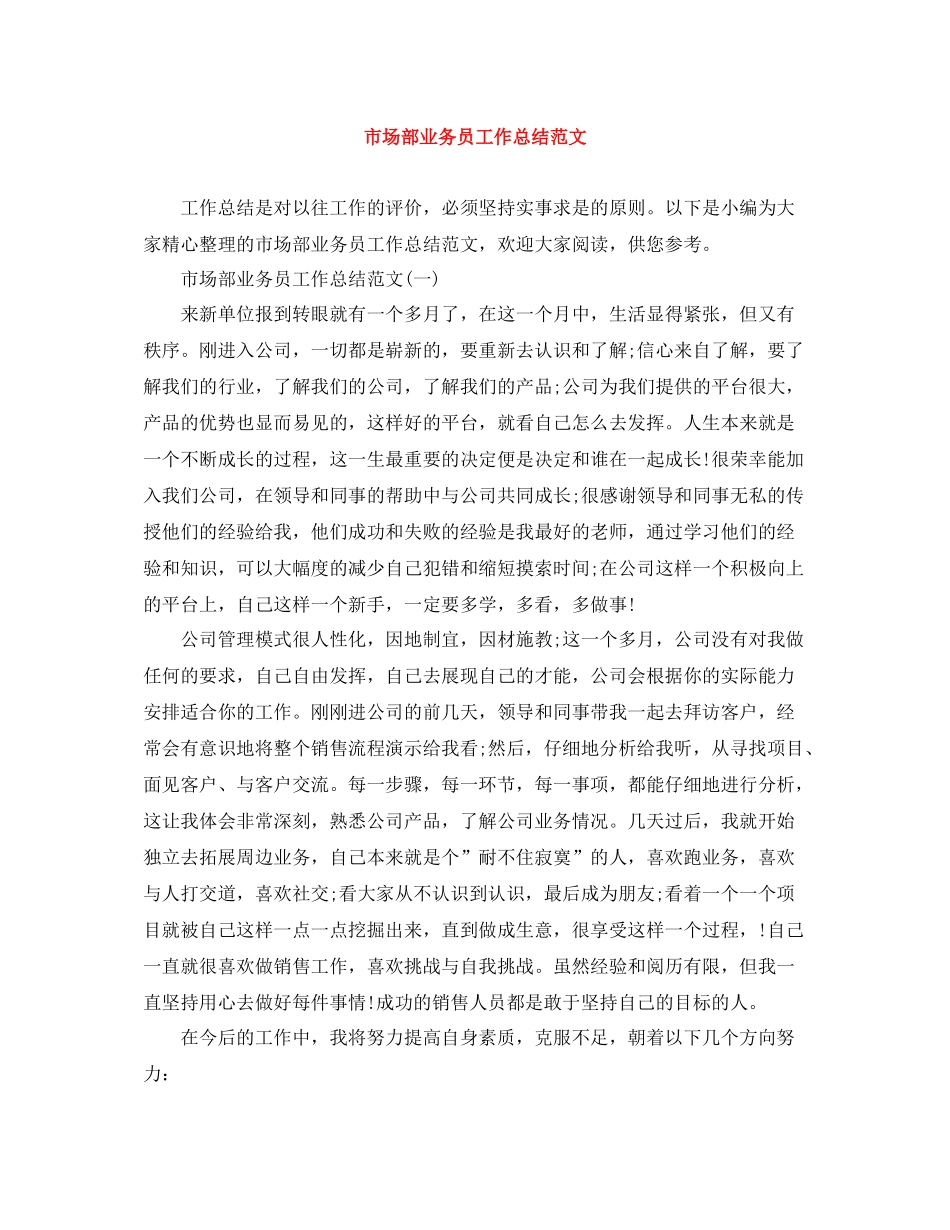 市场部业务员工作总结范文_第1页