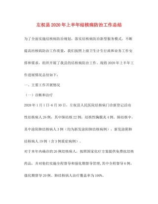 左权县年上半年结核病防治工作总结