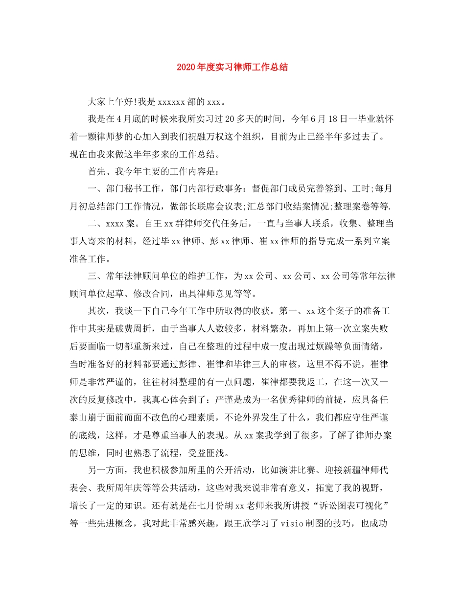 2020年度实习律师工作总结_第1页