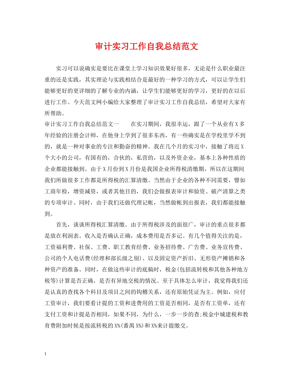 审计实习工作自我总结范文_第1页