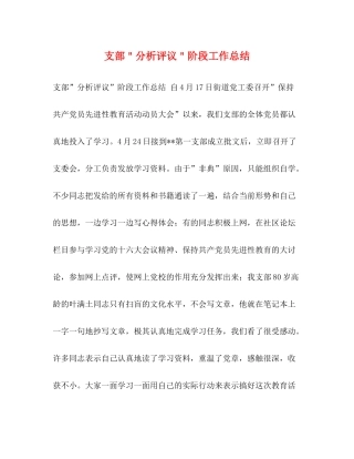 支部＂分析评议＂阶段工作总结