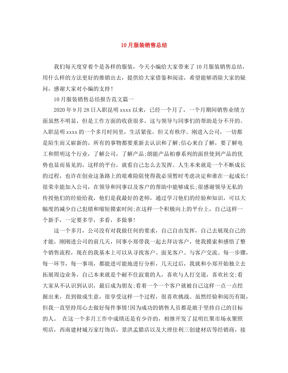 10月服装销售总结_第1页