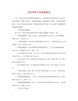 支行半年工作总结范文