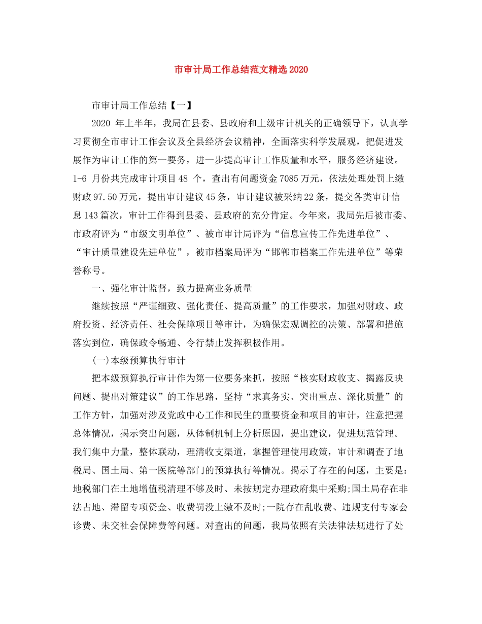 市审计局工作总结范文精选_第1页