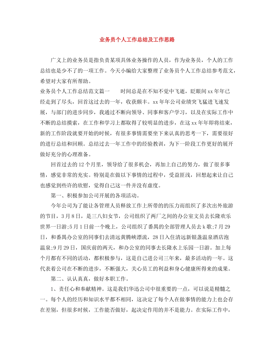 业务员个人工作总结及工作思路_第1页